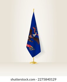 North Dakota flag on a flag stand. Vector illustration.