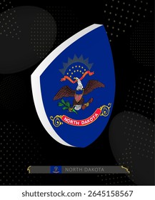 North Dakota Flag Shield icon in 3D on Dark Modern Abstract Rugby Background. Perfect for sports events, heritage themes, national celebrations, and patriotic designs.