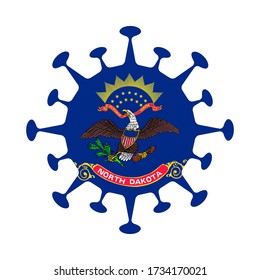 Bandera de Dakota del Norte en forma de virus. Firma del estado de los Estados Unidos. Ilustración vectorial.