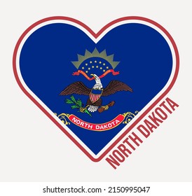 North Dakota heart flag badge. Made with Love from North Dakota logo. Flag of the US state in heart shape. Vector illustration.