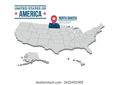 Dakota Do Norte Destacada Em Um Mapa Isométrico 3D Dos Estados Unidos Da América