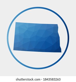 North Dakota icon. Polygonal map of the us state in gradient ring. Round low poly North Dakota sign. Vector illustration.