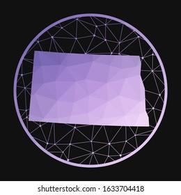 North Dakota icon. Vector polygonal map of the US state. North Dakota icon in geometric style. The US state map with purple low poly gradient on a dark background.