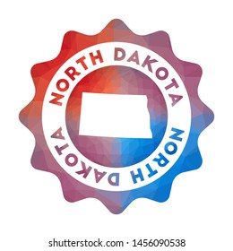 North Dakota low poly logo. Colorful gradient travel logo of the us state in geometric style. Multicolored polygonal North Dakota rounded sign with map for your infographics.