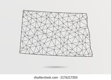 North Dakota Map - Abstract mash line and point scales on white background with USA Map. Wire Frame 3D mesh polygonal network line, design sphere, dot and structure - Vector illustration eps 10