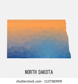 North Dakota map in geometric polygonal,mosaic style.Abstract tessellation,modern design background,low poly. Geometric cover, mockup. Vector illustration.