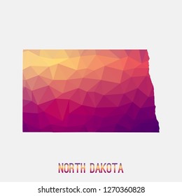 North Dakota map in geometric polygonal,mosaic style.Abstract tessellation,modern design background,low poly. Geometric cover, mockup. Vector illustration.