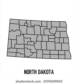 North Dakota map in grey style isolated on white background. Vector illustration.	