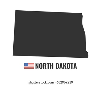 North Dakota map isolated on white background silhouette. North Dakota USA state. American flag. Vector illustration.