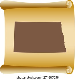 North Dakota map on old scroll paper