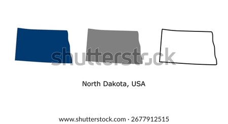 North Dakota map set. North Dakota USA map vector. North Dakota navy, gray, outline map on white background