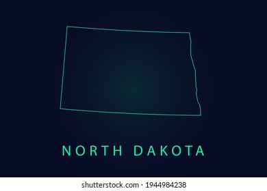 North Dakota Map- State of USA Map International vector template with thin black outline or outline graphic sketch style and Green color isolated on dark background - Vector illustration eps 10