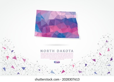 North Dakota map - State of USA Map International vector template with polygon pink color gradient isolated on white background for education, website, banner - Vector illustration eps 10