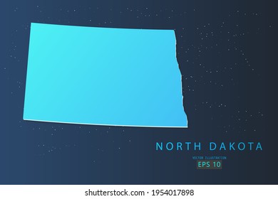 North Dakota Map - USA, United States of America map, World Map International vector template with 3d, gradient blue color and stars isolated on galaxy background - Vector illustration eps 10