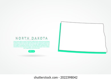 North Dakota Map - USA, United States of America map, World Map International vector template with green and outline graphic sketch style isolated on white background - Vector illustration eps 10