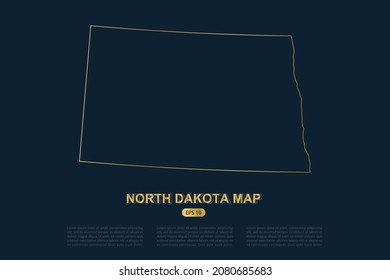 North Dakota Map - USA, United States of America Map vector with thin gold outline graphic sketch style isolated on dark background for card design, poster, banner - Vector illustration eps 10