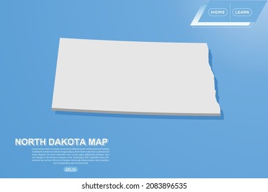 North Dakota Map - USA, United States of America Map vector template with isometric style including shadow, white color on blue background for design, website - Vector illustration eps 10