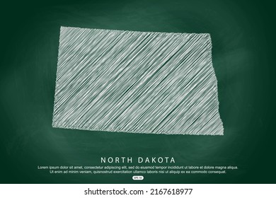 North Dakota Map - USA, United States of America Map vector template with white outline graphic sketch and old school style  isolated on Green Chalkboard background - Vector illustration eps 10