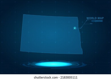 North Dakota Map - USA, United States Of America Map Vector Template With Hologram In Perspective Style And HUD, GUI, UI Interface Isolated On Blue Background For Design - Vector Illustration Eps 10