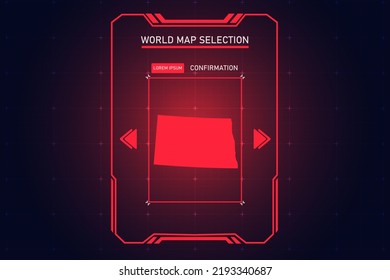 North Dakota Map - USA, Unites States Of America Map Vector Template With Red Color In Perspective Style And HUD, GUI, UI Interface Isolated On Black Background For Design - Vector Illustration Eps 10