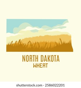 North Dakota Map with Wheat Field view Perfect for Print, Apparel, etc