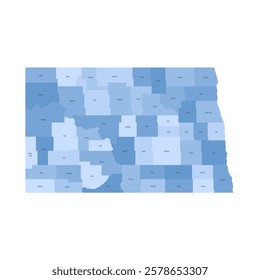 North Dakota, ND - detailed political map of US state. Administrative map divided into counties. Blue map with county name labels. Vector illustration