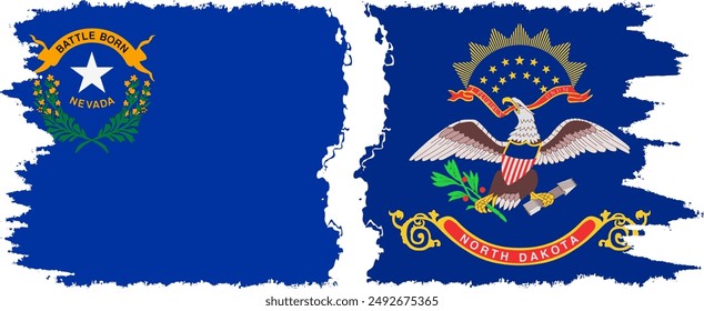 North Dakota and Nevada states grunge brush flags connection, vector