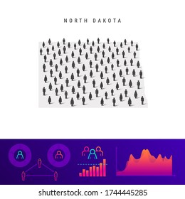 North Dakota people map. Detailed vector silhouette. Mixed crowd of men and women icons. Population infographic elements. Vector illustration isolated on white.