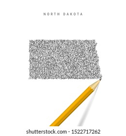 North Dakota sketch scribble map isolated on white background. Hand drawn vector map of North Dakota. Realistic 3D pencil.