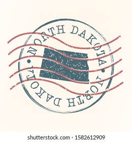 North Dakota Stamp Postal. Map Silhouette Seal. Passport Round Design. Vector Icon. Design Retro Travel.