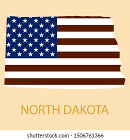 North Dakota state of America with map. Flag print on map of USA for geographic themes. Map of North Dakota state.