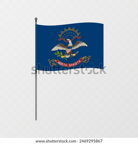 North Dakota state flag on flagpole. Vector illustration.