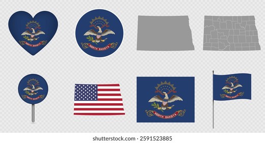North Dakota State Flags and Maps Icon Pack.
