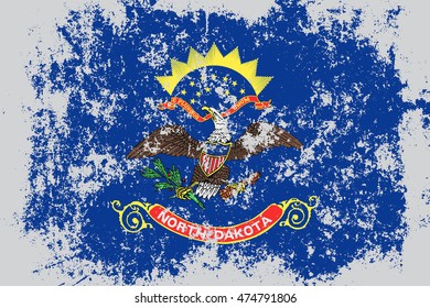 North Dakota state grunge, old, scratched style flag