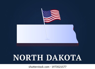 north dakota state Isometric map and USA national flag 3D isometric shape of us state Vector Illustration