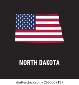 North Dakota state map contour. In style of USA flag.