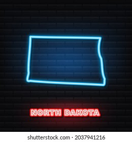 North Dakota State Map Outline Neon Icon. Vector Illustration.