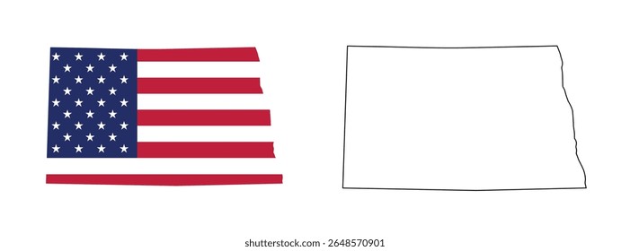 North Dakota state map with USA flat design and  black outline. Patriotic and educational vector perfect for presentation, learning, or design projects.