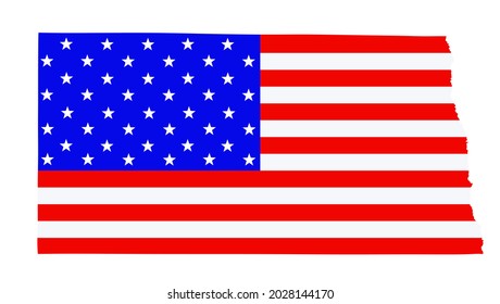 North Dakota state map vector silhouette illustration. United States of America flag over North Dakota map. USA, American national symbol of pride and patriotism. Vote election campaign banner.