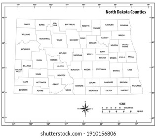 North Dakota State Outline Administrative And Political Vector Map In Black And White