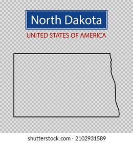 North Dakota state outline map on a transparent background, United States of America line icon, map borders of the USA North Dakota state.