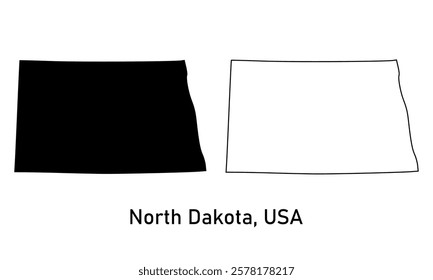 North Dakota State, USA map in outline style, black color