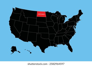 North Dakota State, USA, vector map isolated on United states map. Editable blank vector map of USA.