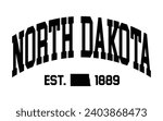 North Dakota typography design with map vector. Editable college t-shirt design printable text effect vector	