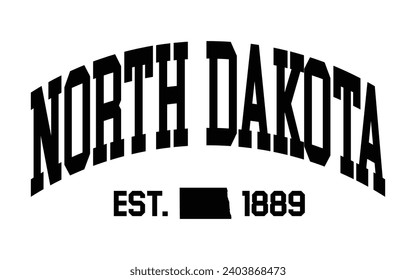 Diseño tipográfico de Dakota del Norte con vector de mapa. Vector de efecto de texto imprimible de diseño de camisetas del colegio editable	