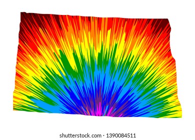 North Dakota (United States of America, USA, U.S., US) - map is designed rainbow abstract colorful pattern, State of North Dakota map made of color explosion,