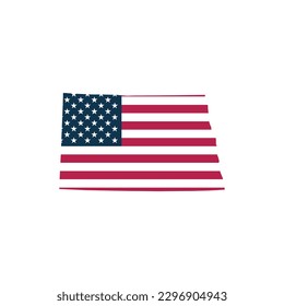Plantilla de vectores de mapa en blanco de Dakota del Norte de Estados Unidos con bandera estadounidense. Color sólido y contorno aislado en fondo blanco. fácil de editar