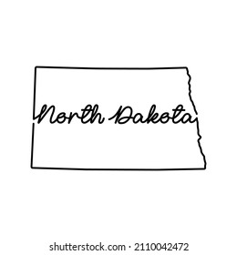 North Dakota US state outline map with the handwritten state name. Continuous line drawing of patriotic home sign. A love for a small homeland. T-shirt print idea. Vector illustration.