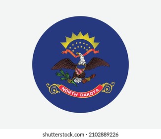 North Dakota USA Round State Flag. ND, US Circle Flag. State of North Dakota, United States of America Circular Shape Button Banner. EPS Vector Illustration.