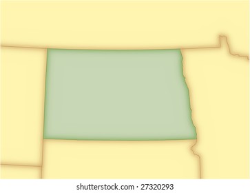 North Dakota, vector map, with borders of surrounding states. 5 named layers, fully editable.